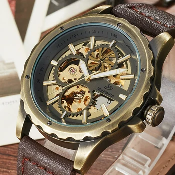 

Luxury Top Brand Automatic Mechanical Watch Mens Hollow Skeleton Steampunk Retro Male Clock Self-Wind Mechanical Wrist Watch New