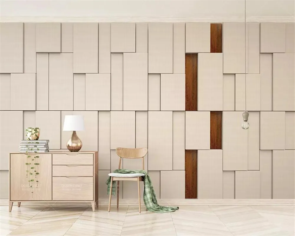

beibehang Custom wallpaper 3D photo mural beige cloth pattern block wood grain splicing living room TV background wall paper 3d