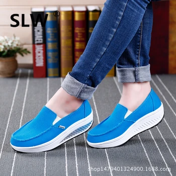 

new Lace-Up Slip-On Casual summer PVC platform PU Sewing spring Fabric fashion women Flat Platform Round Toe Canvas high
