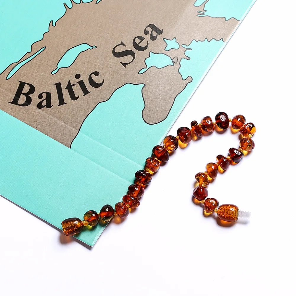 Baltic Amber Прорезыватель для зубов браслет/ножной браслет для ребенка-подарочная коробка-2 размера-4 цвета- из США и Великобритании и Австралии и CN