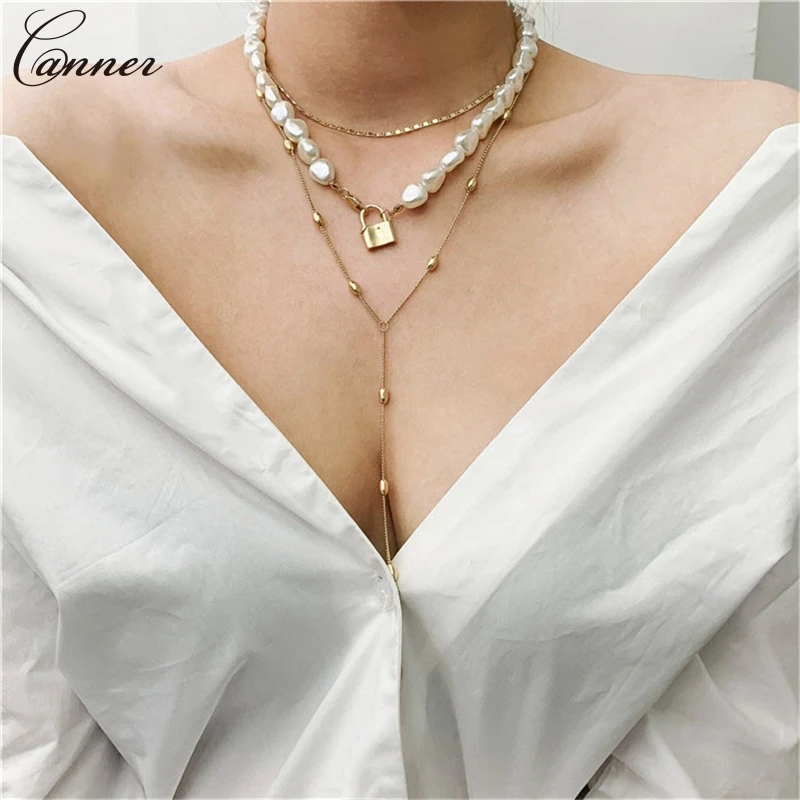 

Irregular Pearl Necklace Women Choker Jewelry Hip Hop Multi layered Necklace Gold Metal Beads Chain Long Tassel Necklaces Q45