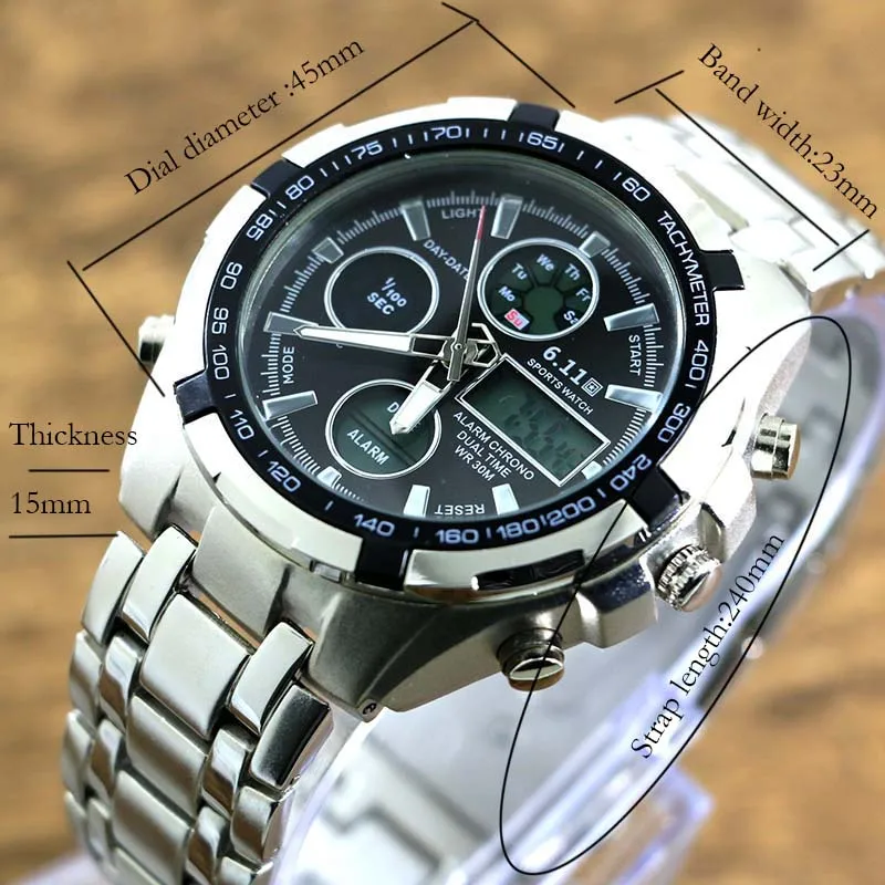  Men Watch Brand LED Digital Watches Waterproof Stainless Steel Casual Quartz Sports Military watch 