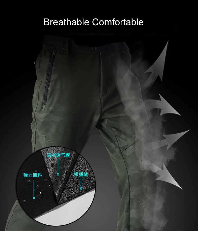 S-5XL de invierno de los hombres pantalones de camuflaje hombre al aire libre de lana polar Softshell pantalones impermeable esquí Trekking senderismo pantalones para hombres AM365