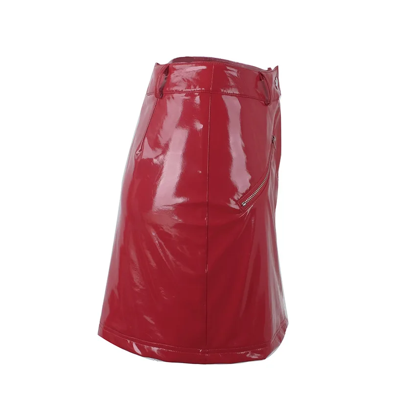CR сексуальная юбка из искусственной кожи с высокой талией Женская тонкая юбка на молнии женская элегантная весенне-осенняя мини длинная юбка в пайетках