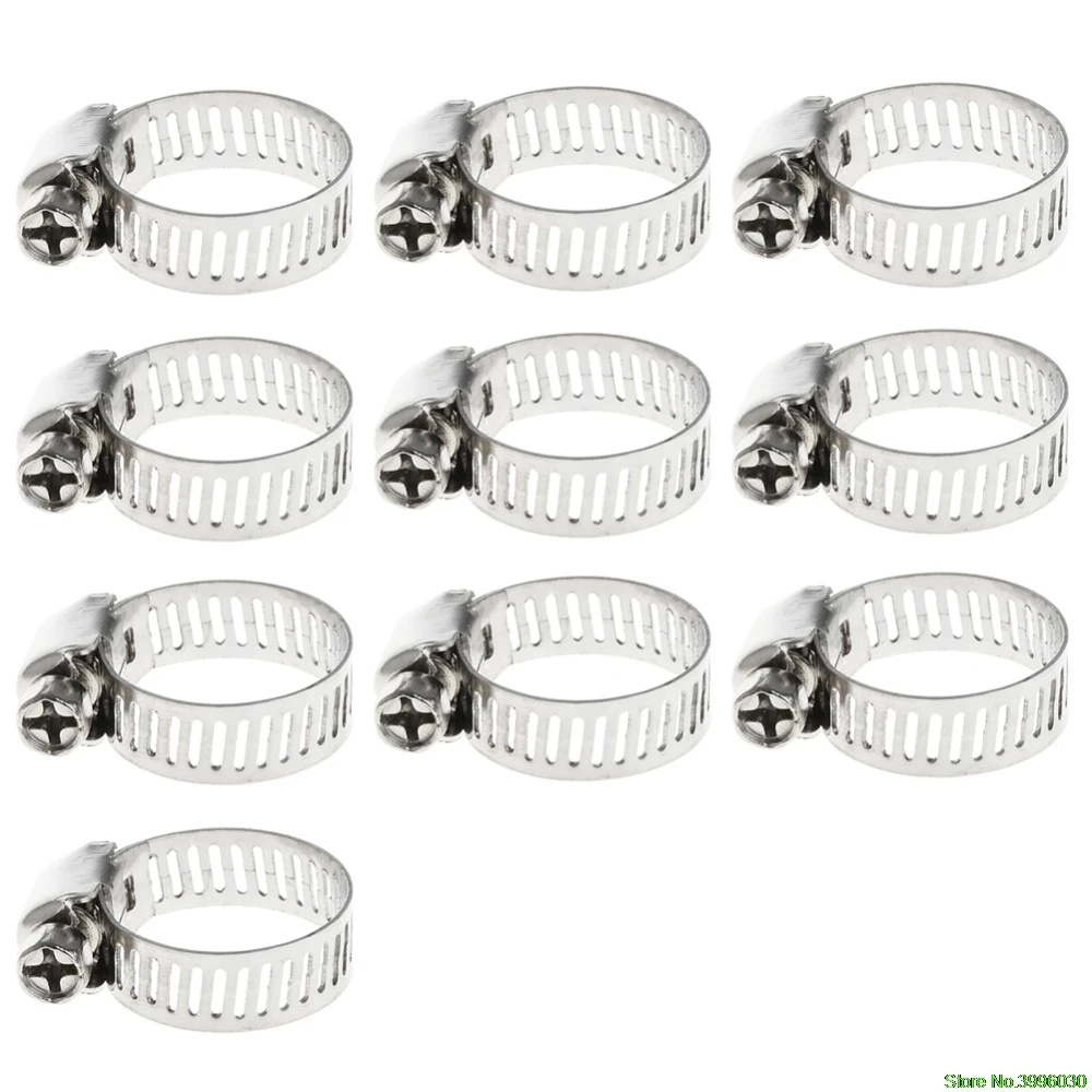 

10Pcs Adjustable Stainless Steel Drive Hose Clamp Fuel Line Worm Clip 3/8"-5/8"