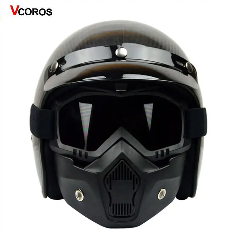 VCOROS, Ретро стиль, мотоциклетный шлем из углеродного волокна, Ретро стиль, с открытым лицом, половина, для мотоцикла, rbike, шлемы для мужчин и женщин, для мотогонок, матовые, черные шлемы