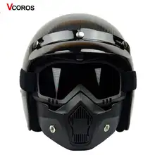 VCOROS vintage moto rcycle casco in fibra di carbonio retro aperto mezzo del fronte moto rbike caschi uomo donna moto da corsa nero opaco caschi