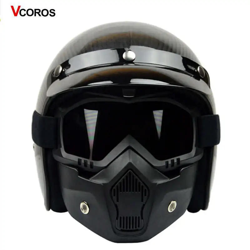 Vcoros Vintage Motorcycle Helmet Carbon Fiber Retro Open Face Half