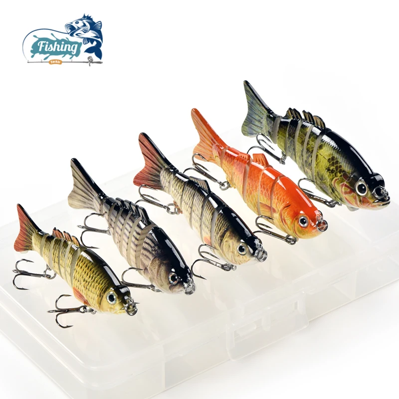 

1Set 2/5pcs Mixed Colors Fishing Lure Set With Box Multi Segments Jointed Hard Bait Lifelike Wobblers Swimbait Crankbait