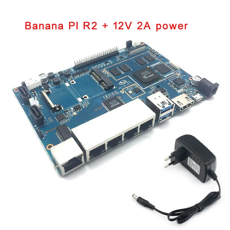 Banana Pi R2 BPI-R2 четырехъядерный 2 Гб ОЗУ с SATA WiFi Bluetooth 8 ГБ eMMC demo одноплатный+ акриловый чехол+ 12 В 2A DC power - Цвет: Синий