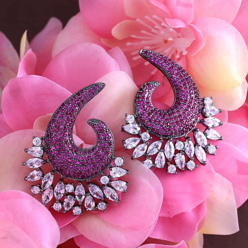 janekelly better New Luxury Flower Exposion Design Cubic Zirconia Ear Earrings Shinning Wedding Stud Earring | Украшения и