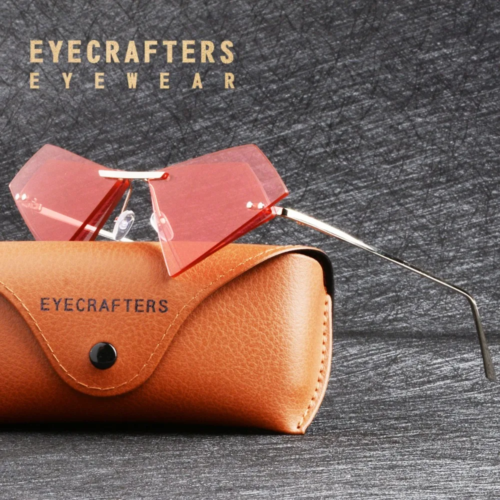 Womens Brand Designer Irregular Double Lens Eyewear Fashion Rimless