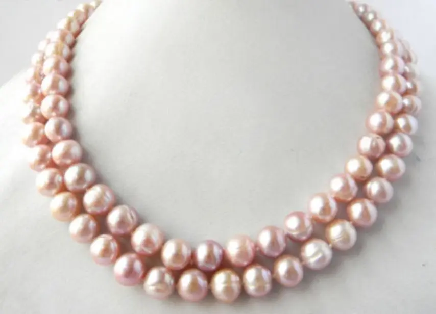 

double strands 11-12mm genuine south seas pink pearl necklace 18inch 14KGP