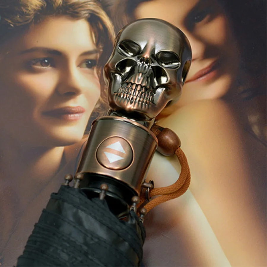 

Personality Skull Head Full Automatic Umbrella Luxury Business Male Umbrella Black Coating Women Rain Sun 3 Folding Umbrella