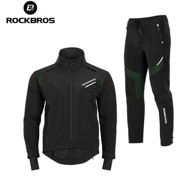 ROCKBROS Winter Cycling Set Cycling Jersey Pants Thermal Fleece Winter Men Waterproof Reflective Jackets Cycling Winter