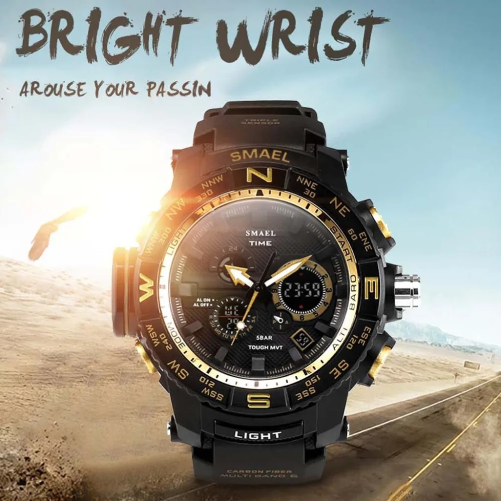 

2019 Multi Function Large Dial Round Double Display Special Forces Sport Watch Clock Electronic Digital Watches erkek saat Q4
