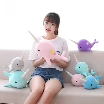 

sequin narwhal toys unicornio plush Aquatic aniamal toy stuffed unicorn horn whale throw Pillow Baby doll Fish toys for children