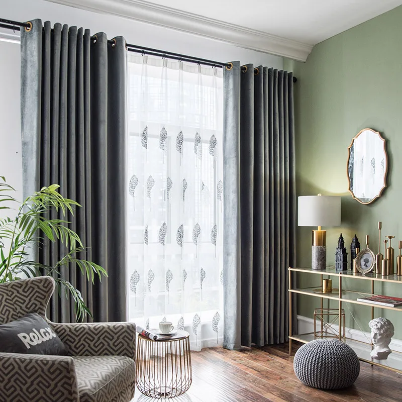 Estilo nórdico Color sólido 90% apagón Cortinas de terciopelo marrón Cortinas de tela para sala de estar dormitorio cocina Cortinas