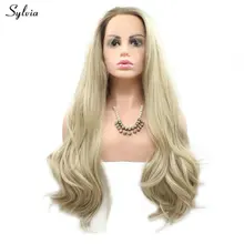 Sylvia длинные натуральные волнистые волосы синтетический блонд парик Омбре короткие темные корни ручной работы Драг Королева Кружева передние парики для женщин Косплей