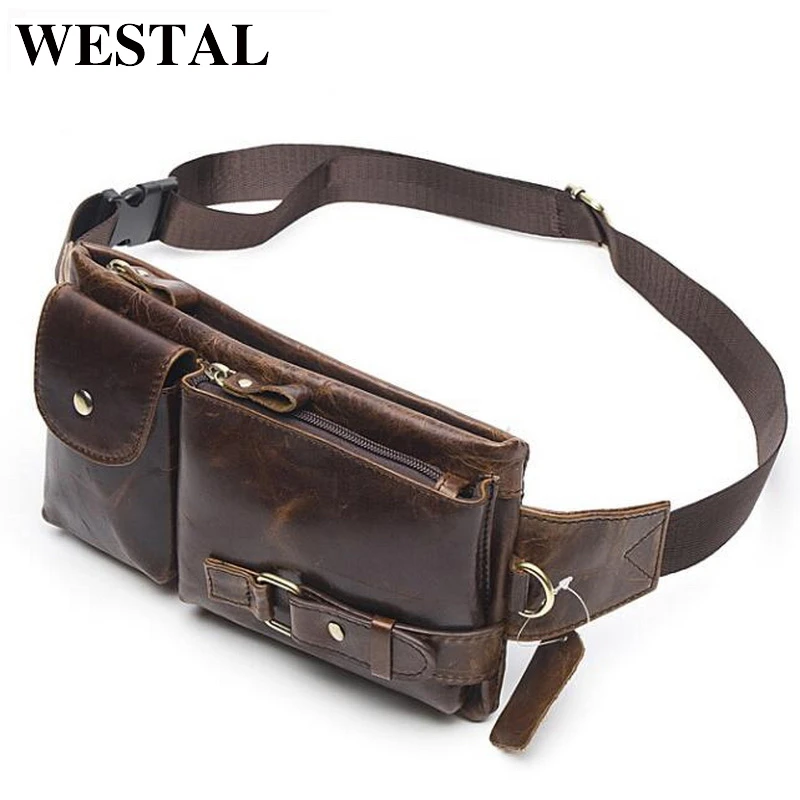 WESTAL riñonera hombre bolso de Hombres de La Moda de Cuero Genuino de la