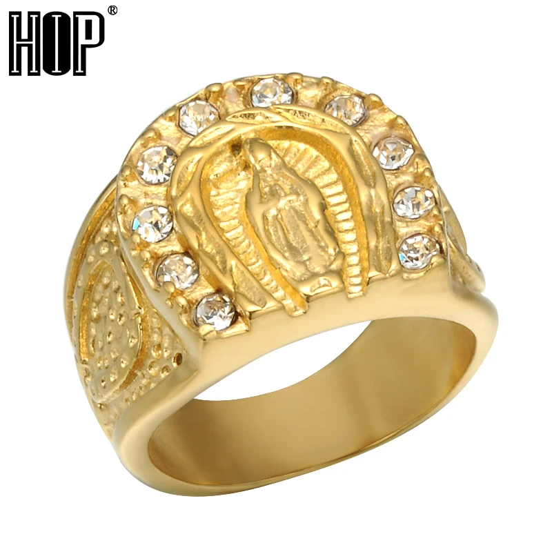 Хип хоп AAA кубический циркон Lucky Goddess мужское кольцо Iced Out Bling IP позолоченные