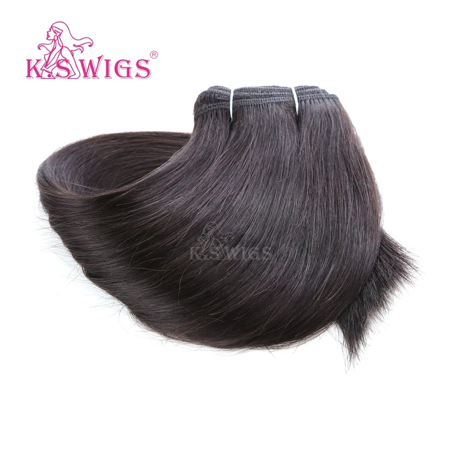 K.S WIGS 16'' 100g/pc Double Drawn Hair Weave Bundles Straight Remy Human Hair Weft 1B#