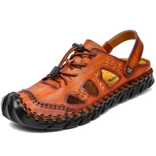 Новые мужские сандалии из натуральной кожи, летняя мужская обувь, пляжные сандалии, мужские Модные уличные повседневные кроссовки, размер 48 3#15D50