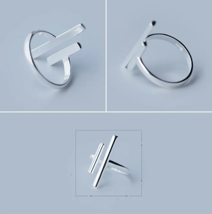 Adjustable Finger Rings for Women Silver Geometric Round Triangle Heartbeat bague femme