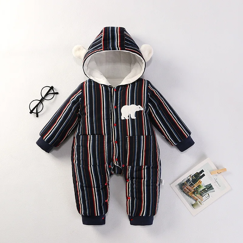 

Newborn baby winter rompers new toddler cotton cartoon warm velvet jumpsuits for baby bebe infant fashion overall outing outfits