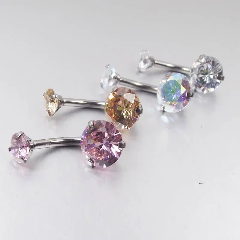 

1 Piece 14G Internally Threaded Surgical Stainless Steel Navel Belly Button Rings Pink AB Cubic Zirconia Body Piercing Jewelry