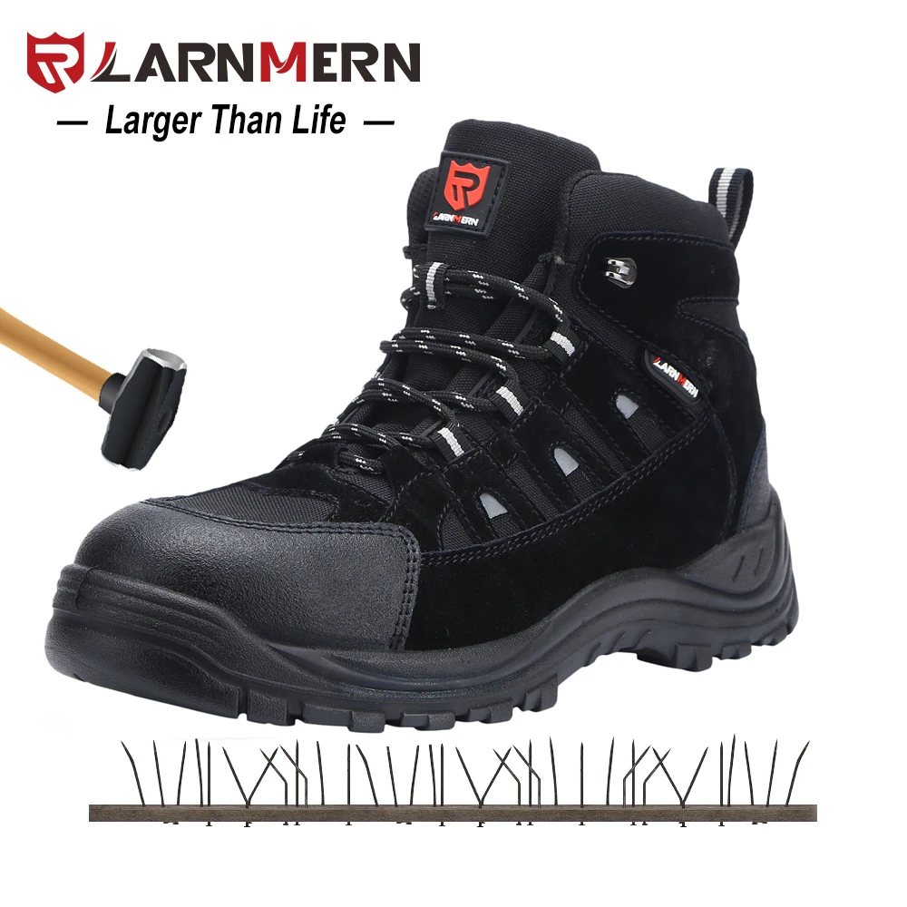 

LARNMERN S1P Men's Steel Toe Safety Boots Outdoor Work Safety Shoes Steel Midsole SRC Non Slip Anti-static Security Sneakers