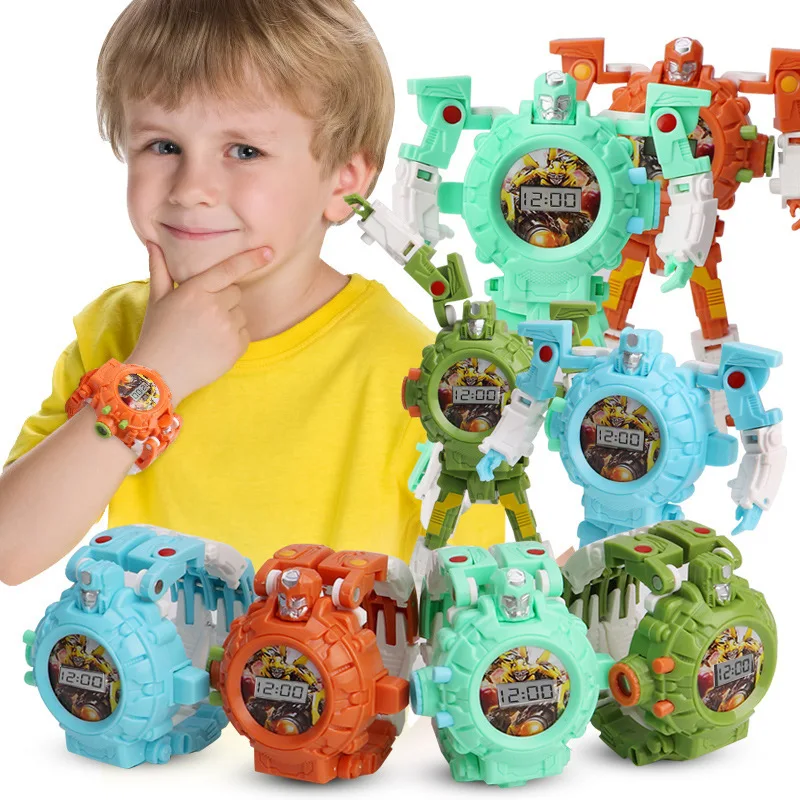 

New Robot Watch Deformation Electronic Watch with Projection Cartoon Kids Toy Mobel Action Figures Toys for Children