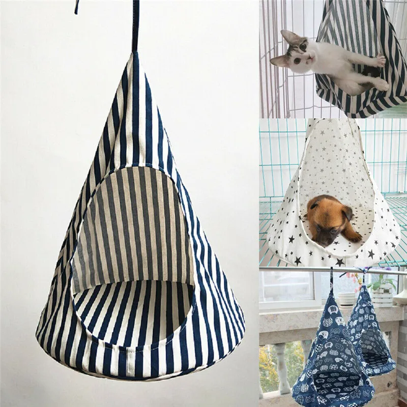 

2019 Brand New Style Comfortable Pet Cat Dog Conical Sleeping Bed Basket Hammock Printed Design Breathable Safe Bed Window Cage
