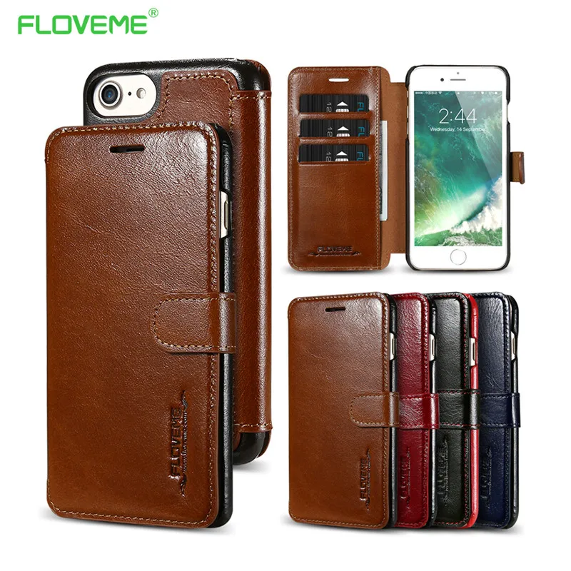FloveMe Luxury Brand Wallet Case for iPhone 7 Genuine Real Leather Card Slots Holder Cover iphone Plus Coque | Мобильные телефоны и