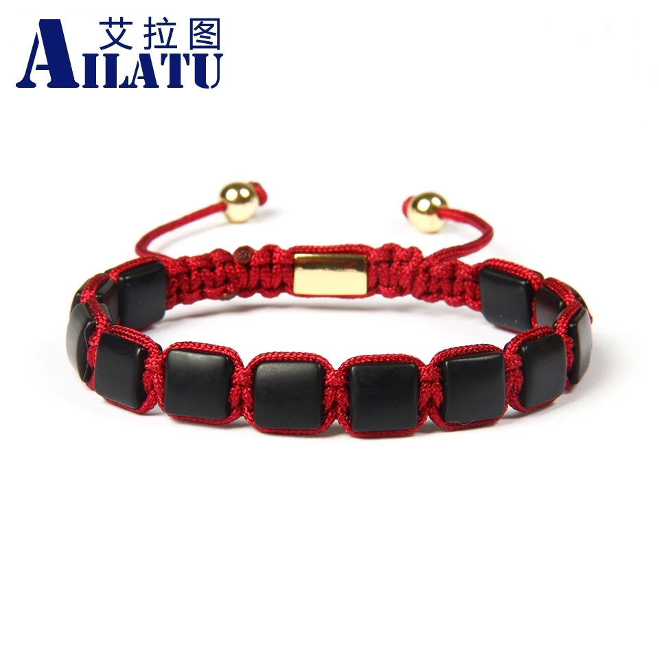 

Ailatu Wholesale 10pcs/lot 8x8mm Natural Matte Onyx Square Stone Beads Geometric Braided bracelet for Men's Christmas Gift