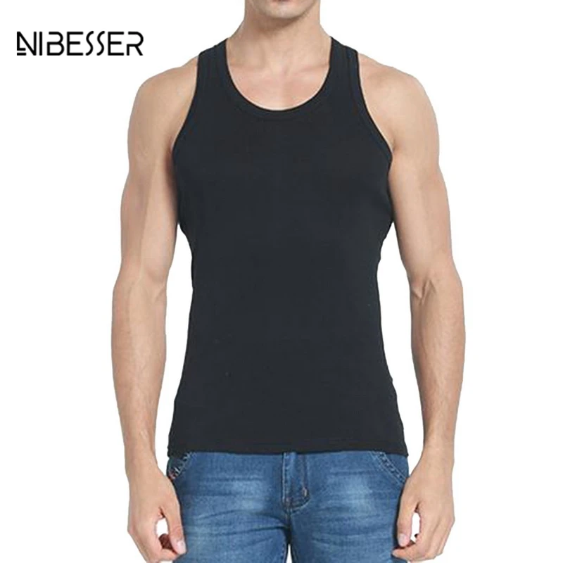 NIBESSER Male Fitness Tank Tops Elastic Slim Soft Vest Men Sleeveless ...