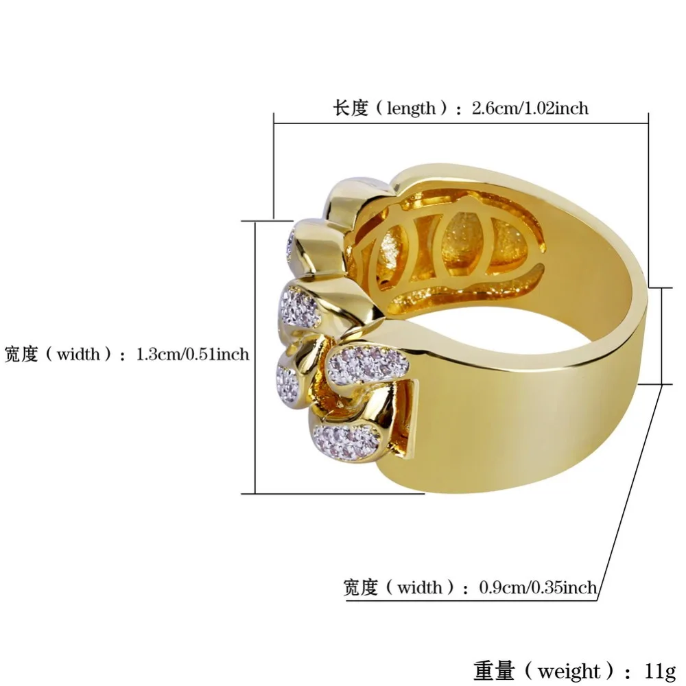 TOPGRILLZ Hip Hop Ring Rock Bling Jewelry All Iced out Micro Pave Cubic Zirconia Cuban Chain Ring for Men.Gift