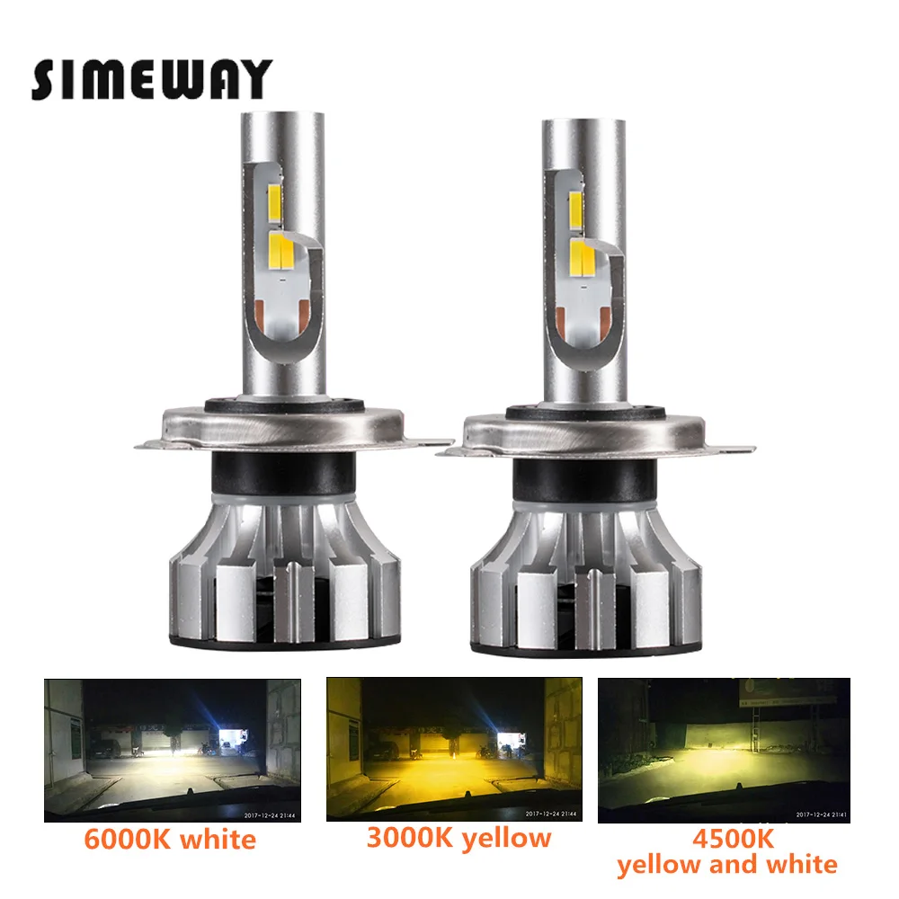 2PCS Tricolor LED light H7 H4 H1 H11 9005 9012 D2S car headlight bulbs 3000K 6000K 4300K 90W 11000lm H3 led 9006 auto fog lamp