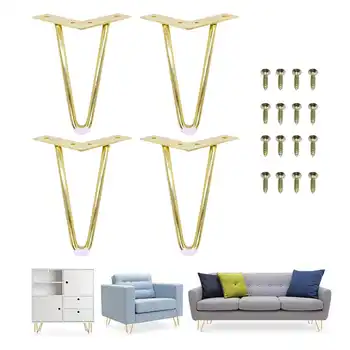 6 or 7Inch Gold Hairpin Legs 4 Easy to Install Metal Legs for Furniture Mid-Century Modern Legs for Coffee and End Tables Chairs