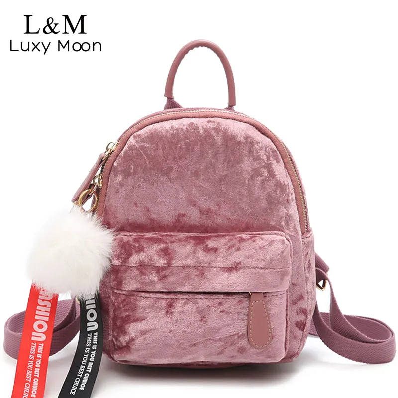 

Mini Velvet Backpack Women Velour Backpacks Female Back Pack Teenage Girls School Bags Cute Pink Small Bag Femalemochila XA1162H