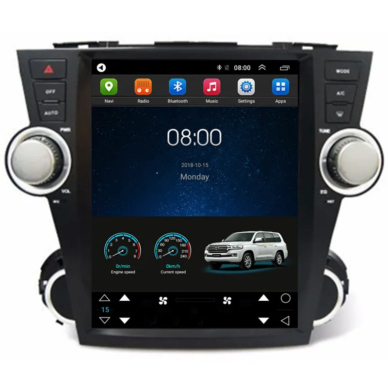 12," Тесла вертикальный Экран мультимедиа для Android Стерео DVD gps навигации для Toyota Highlander Kluger 2007 2008 2009 2010