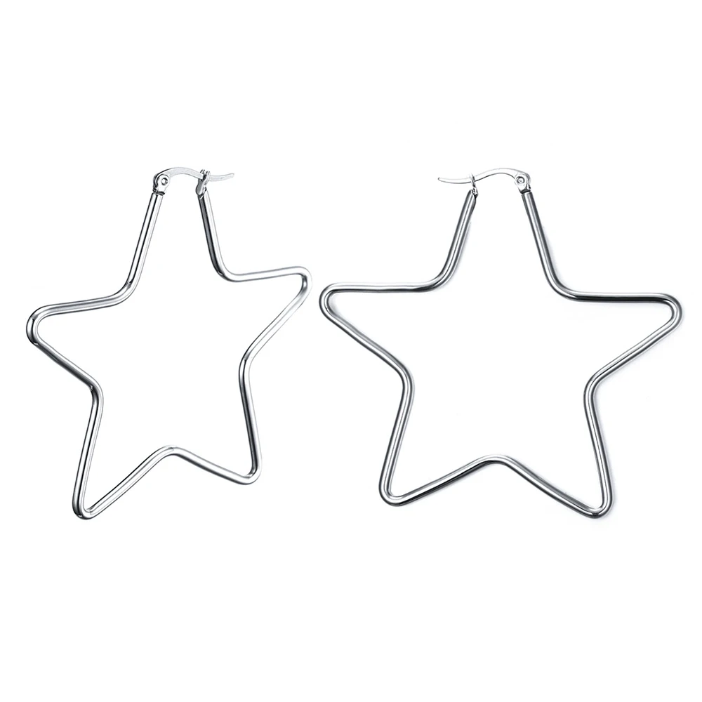 

JHSL Brand Fashion Jewelry Cute Young Silver Color Cocktail Party Gift Lady Women Big Star Shape Hoop Earrings
