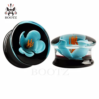 

KUBOOZ 2PCS Stone Ear Flower Piercing Plugs Tunnel Body Jewelry Gauges Flesh Stretchers Earrings Gift Fashion Women Accessories