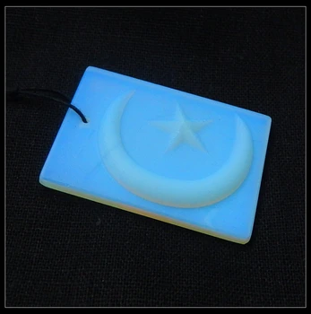 

A rectangle Carving Moon Star Opalite Handmade happines Super transparent Pendant Bead Best Gift 45x34x6mm 14g