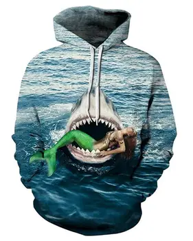 

2018 NEW FASHION MEN WOMEN ocean shark Mermaid 3D print Hoodie Sweatshirts Pullovers Autumn Tracksuit Winter Loose Thin Hoody