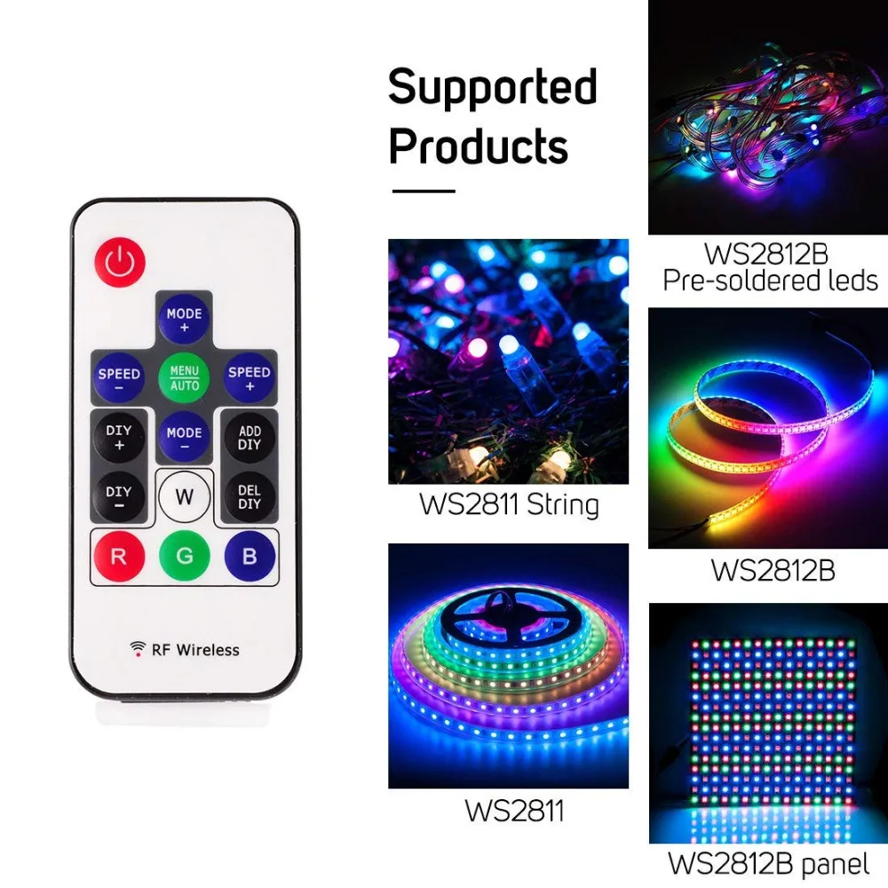 WS2811 и WS2812B DC5-12V 14 клавиш 17 без ключа rf светодиодный rgb контроллер 300 видов изменений цифровой цветной светодиодный модуль полосы пикселей