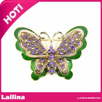 

Vintage Purple Rhinestone Butterfly Brooch, Pin with Green Enamel