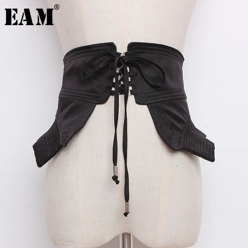 

[EAM] 2019 Spring Summer Woman Solid Color Retro Temperament Bandage Lace Design Irregular Wide Adjustable Cummerbunds LD0411
