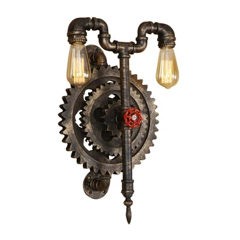 

Vintage iron minimalist gear wall lamp E27 LED 220V water pipe creative sconce lights for bedroom living room hallway hotel cafe
