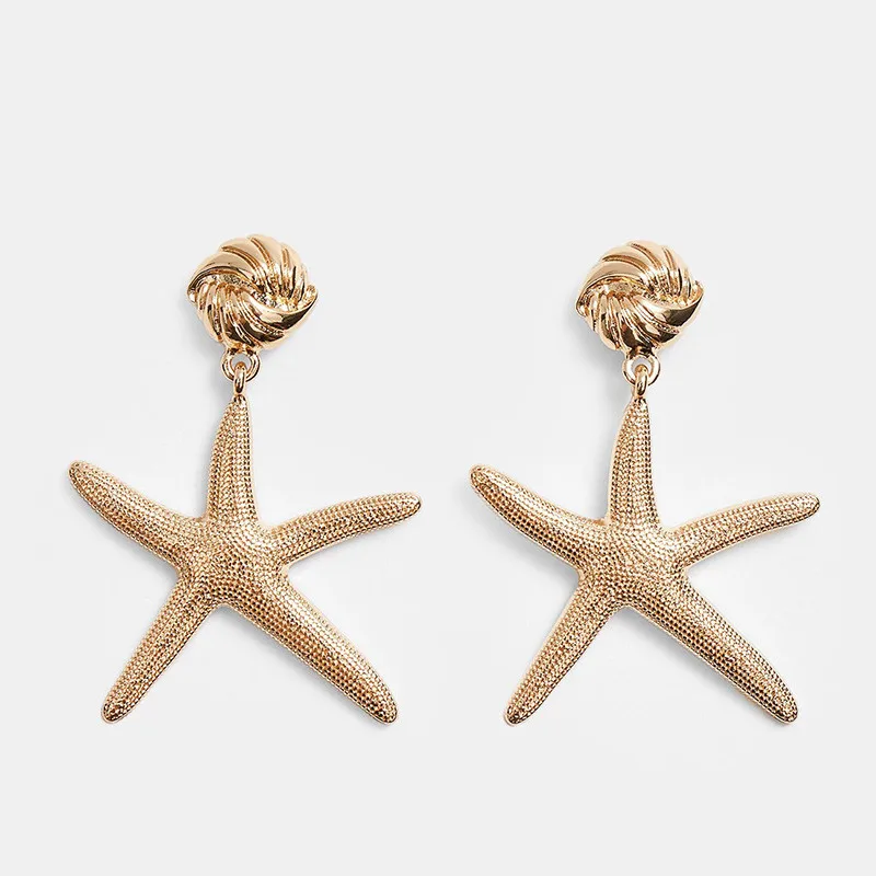 

KOMi Starfish Drop Earring Geometric Gold Color Metal Dangle Earring Za Wedding Statement Jewelry New Summer Ocean Style A20115